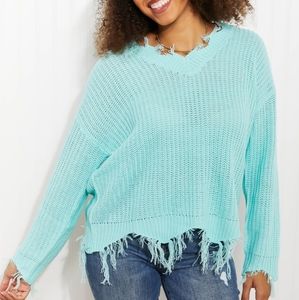 Uptown Girl Full Size Distressed Sweater